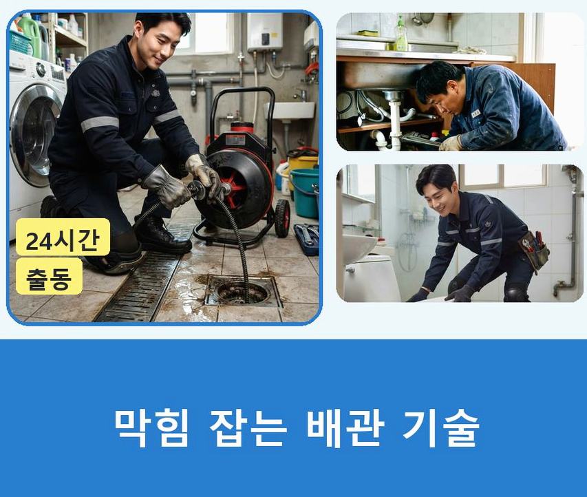 서울 중랑구 상봉동 베란다 배수구막힘 원인 진단 현장 작업 사진 - 배관해결사