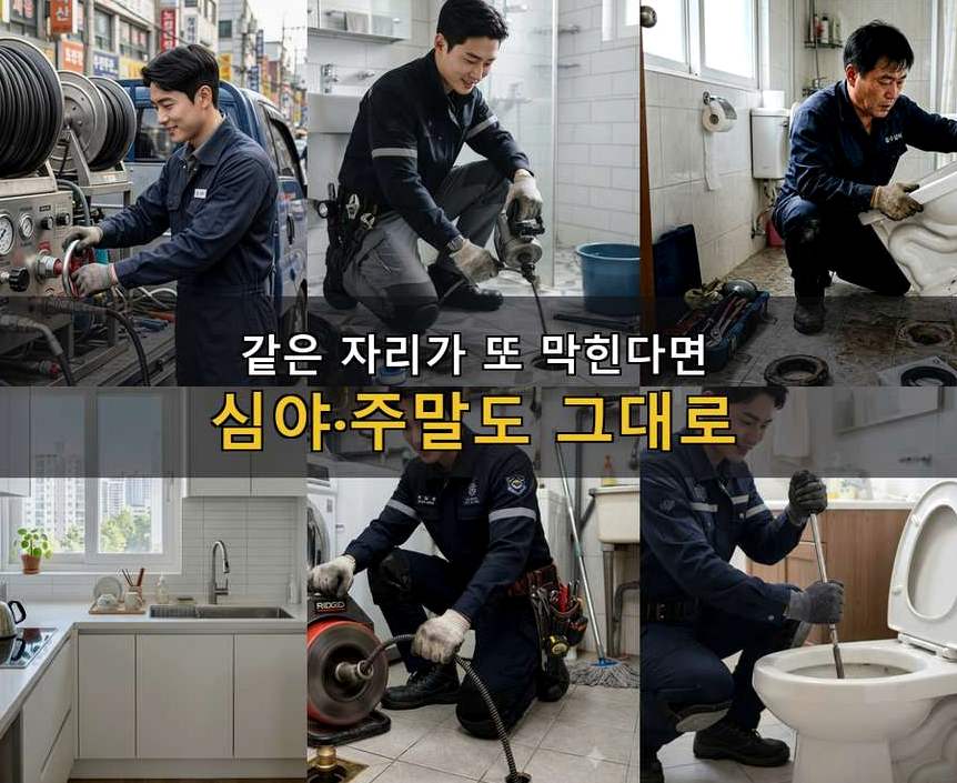 서울 성동구 상왕십리동 세탁기 배수구막힘 뚫음 현장 작업 사진 - 배관해결사