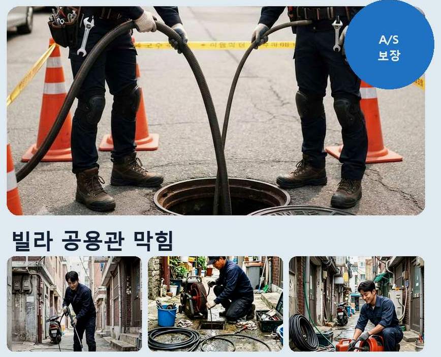 용인시수지구 성복동 하수구막힘 고압세척·관통 작업 모습