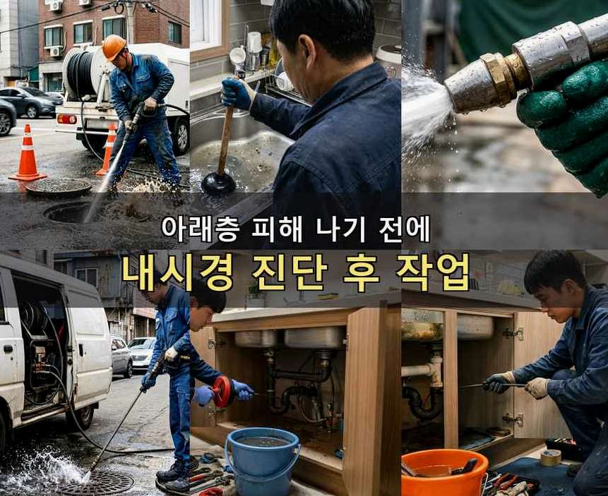 수원시권선구 서둔동 배수구막힘 뚫음 현장 작업 사진 - 배관해결사