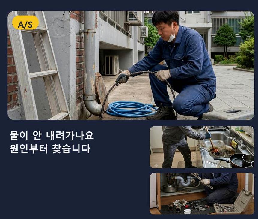 서울 양천구 신정동 베란다 배수구막힘 뚫음 현장 작업 사진 - 배관해결사
