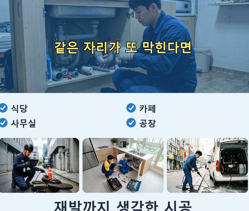 용인시수지구 성복동 배수구막힘 원인 진단 현장 작업 사진 - 배관해결사