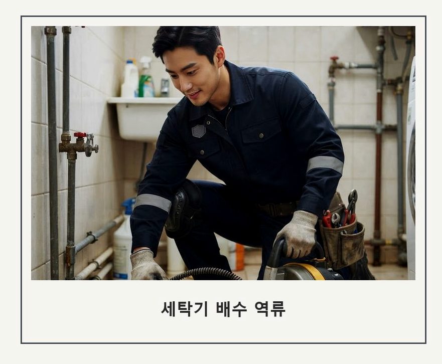 용인시수지구 성복동 세탁기 배수구막힘 긴급출동 현장 작업 사진 - 배관해결사