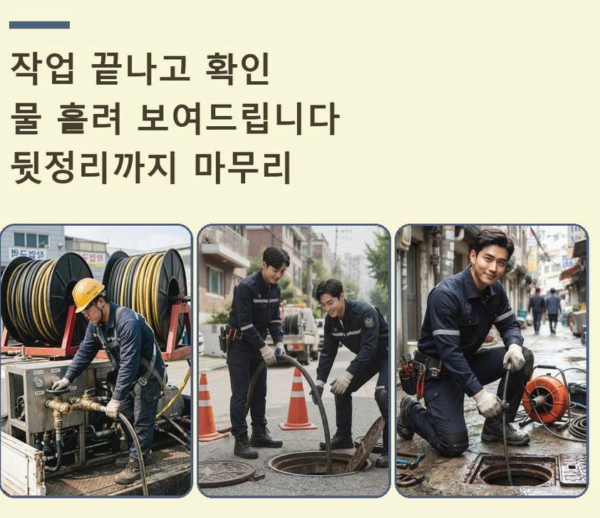 용인시수지구 성복동 하수구 냄새 원인 진단 현장 작업 사진 - 배관해결사