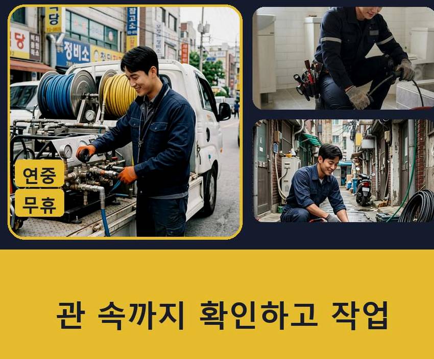 서울 성동구 성수동 하수구 역류 야간 출동 현장 작업 사진 - 배관해결사
