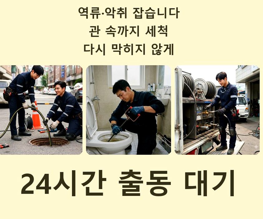 안성시 신건지동 하수구막힘 야간 출동 현장 작업 사진 - 배관해결사