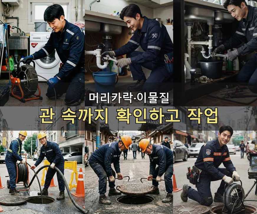 서울 동작구 신대방동 배수구막힘 원인 진단 현장 작업 사진 - 배관해결사