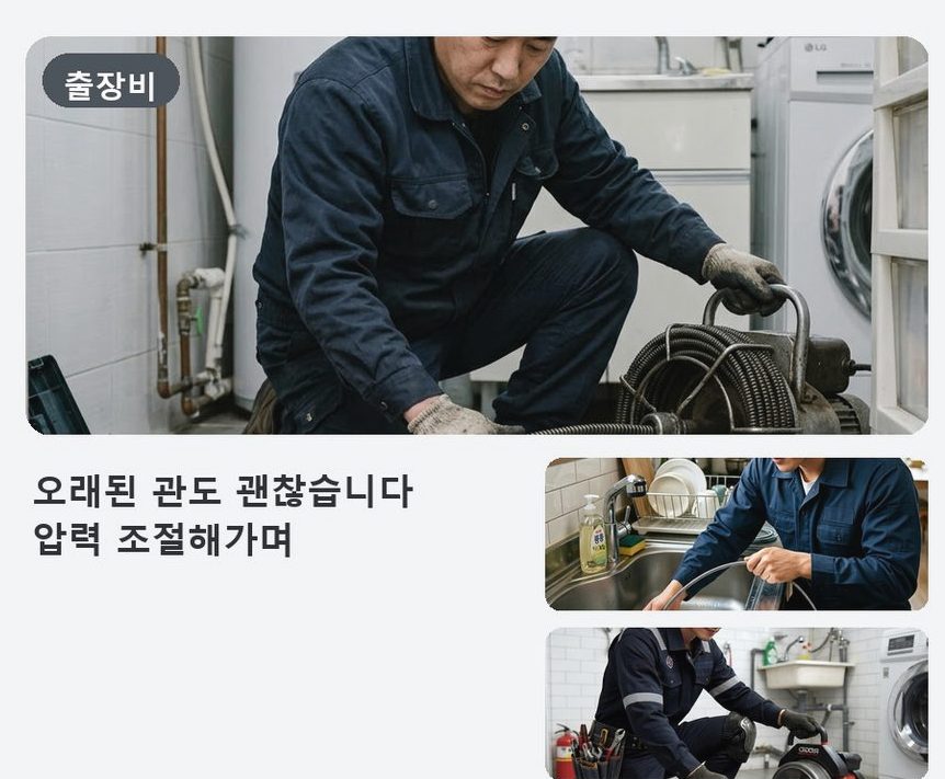 연천군 신서면내산리 고압세척 출장비 무료 현장 작업 사진 - 배관해결사