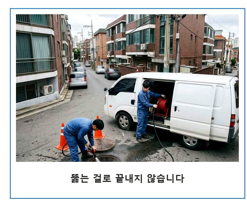 안성시 구장리 배수구막힘 고압세척·관통 작업 모습