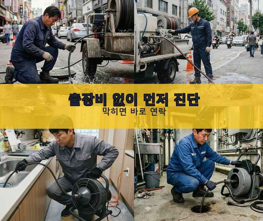 서울 강남구 압구정동 오수관막힘 고압세척·관통 작업 모습
