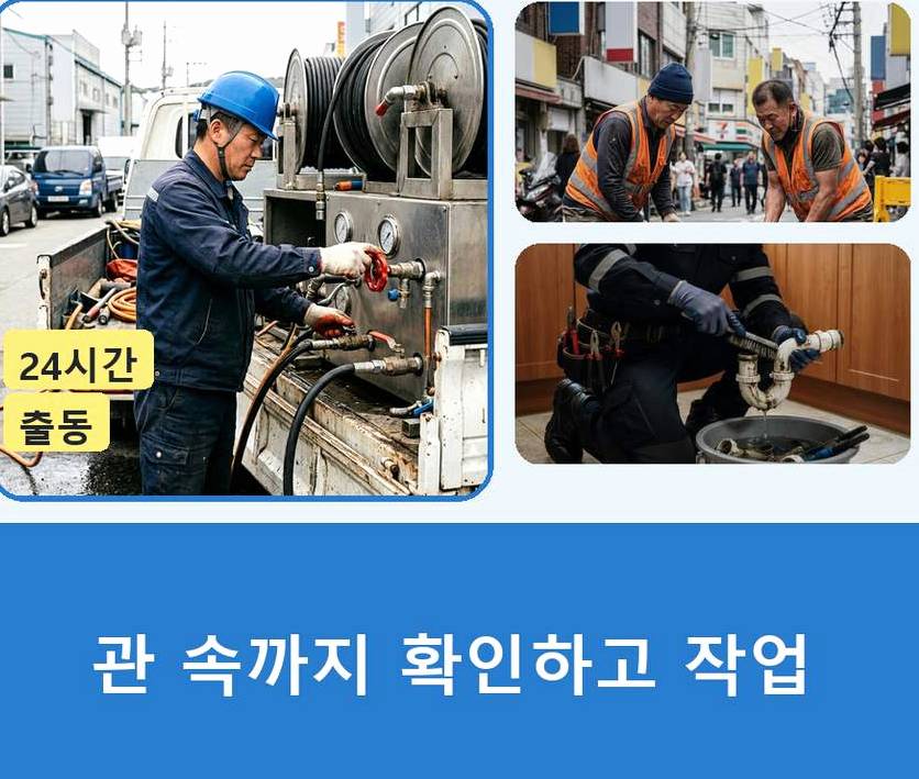 서울 강남구 압구정동 화장실 하수구막힘 24시 출동 현장 작업 사진 - 배관해결사