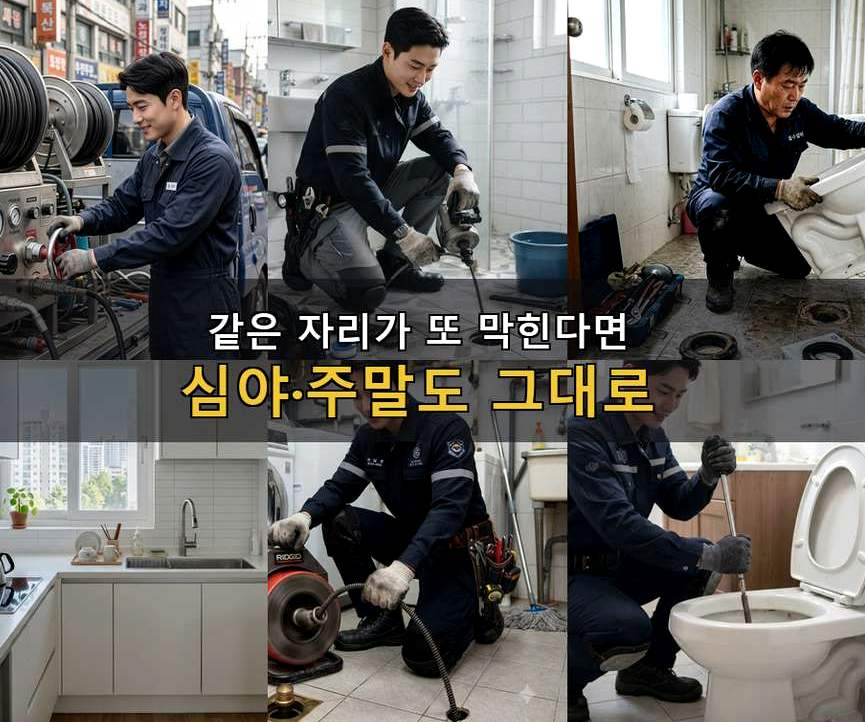 파주시 와동동 배수구막힘 고압세척·관통 작업 모습