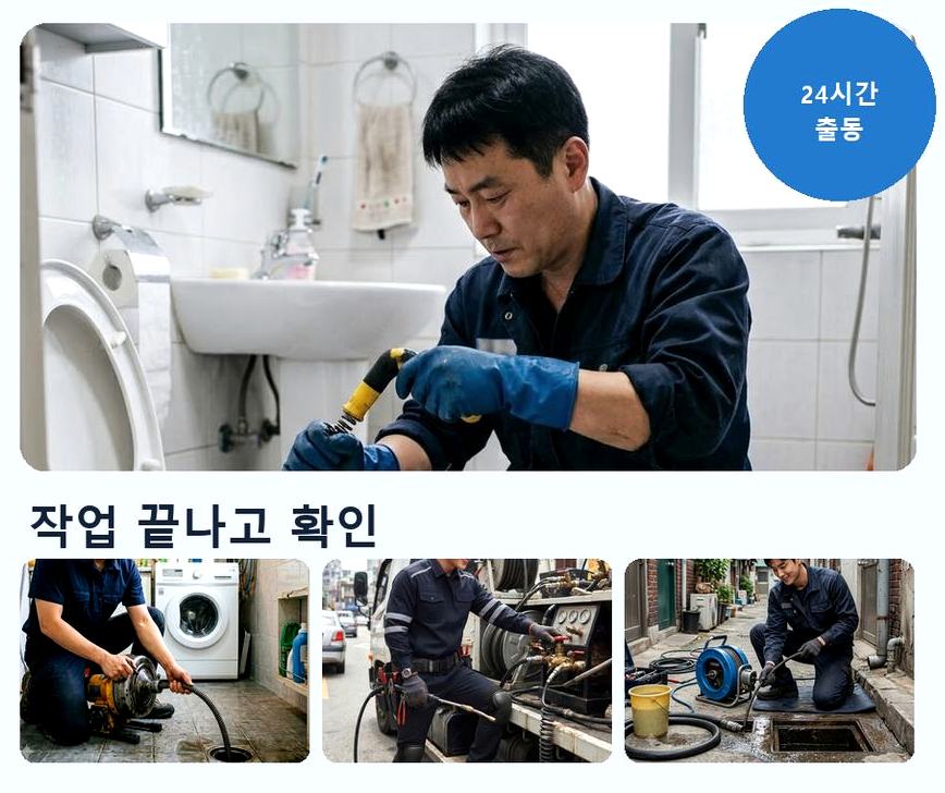 수원시장안구 영화동 세탁기 배수구막힘 뚫음 현장 작업 사진 - 배관해결사