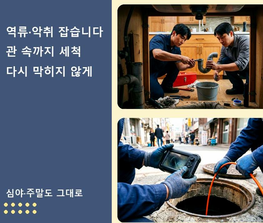 연천군 왕징면노동 하수구 냄새 긴급출동 현장 작업 사진 - 배관해결사
