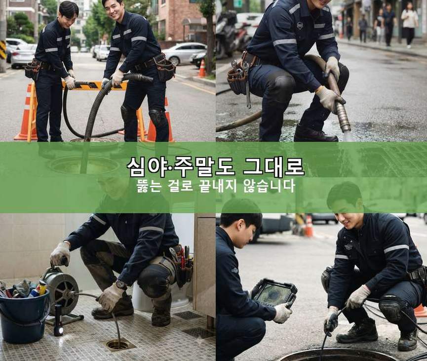 서울 성동구 용답동 하수구막힘 야간 출동 현장 작업 사진 - 배관해결사