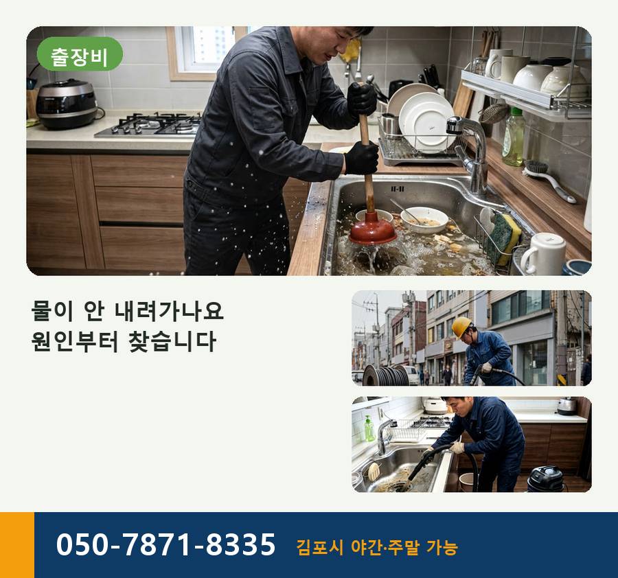 김포시 운양동 싱크대막힘 전문 업체 현장 작업 사진 - 배관해결사