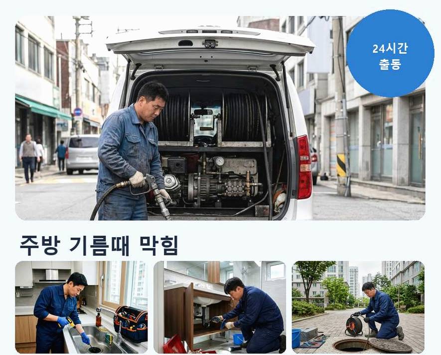 수원시장안구 율전동 싱크대막힘 야간 출동 현장 작업 사진 - 배관해결사