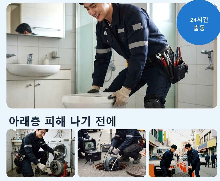 서울 강남구 율현동 변기막힘 원인 진단 현장 작업 사진 - 배관해결사
