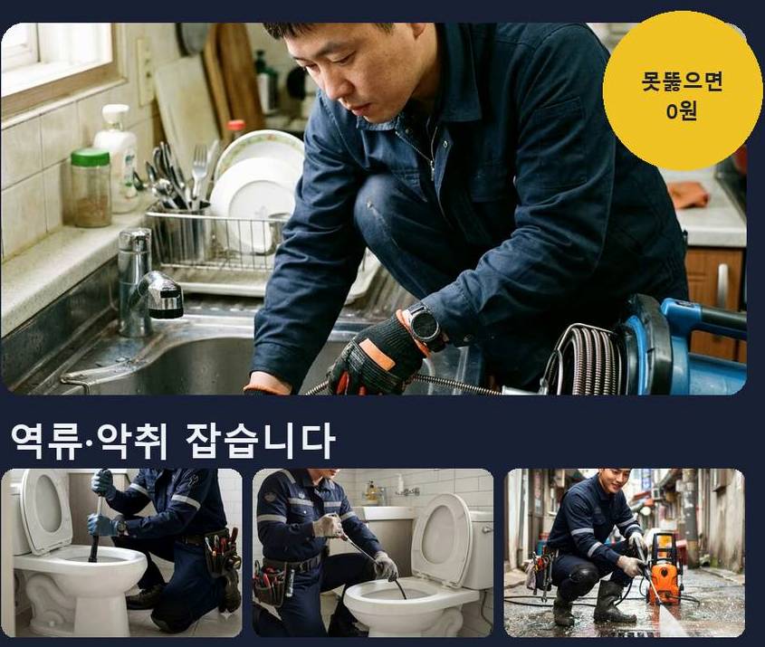 수원시장안구 이목동 주방 하수구막힘 업체 현장 작업 사진 - 배관해결사