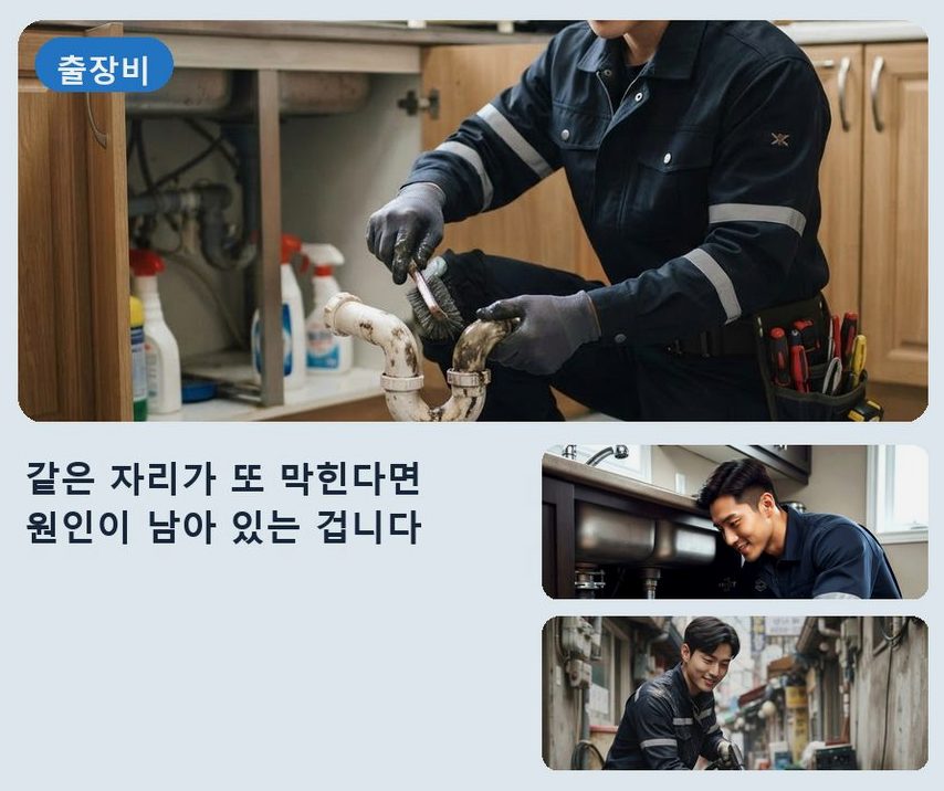 연천군 장남면원당리 세면대막힘 뚫음 현장 작업 사진 - 배관해결사