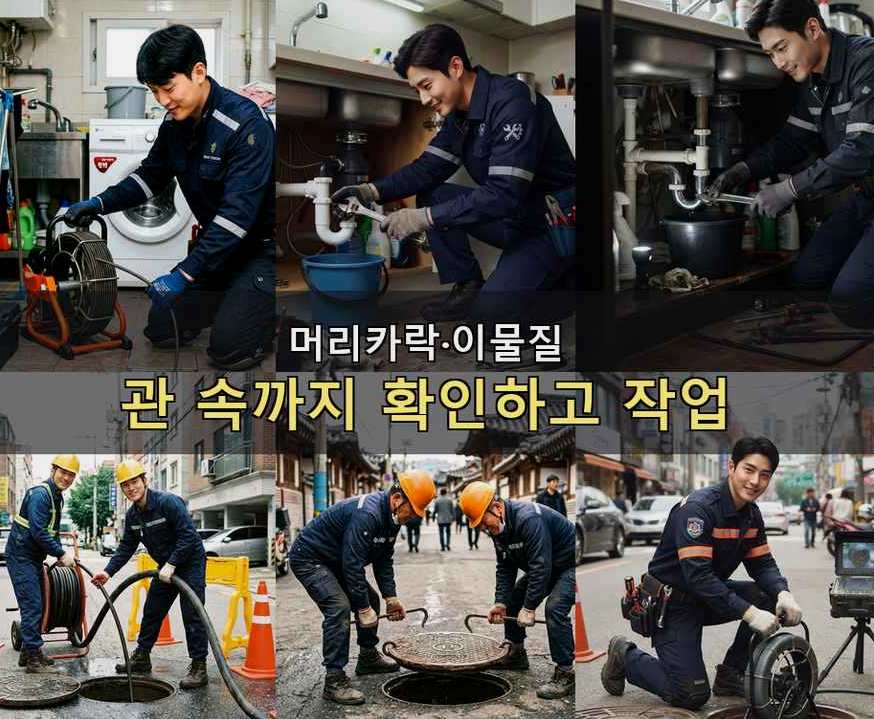 연천군 전곡읍간파리 하수구 역류 야간 출동 현장 작업 사진 - 배관해결사