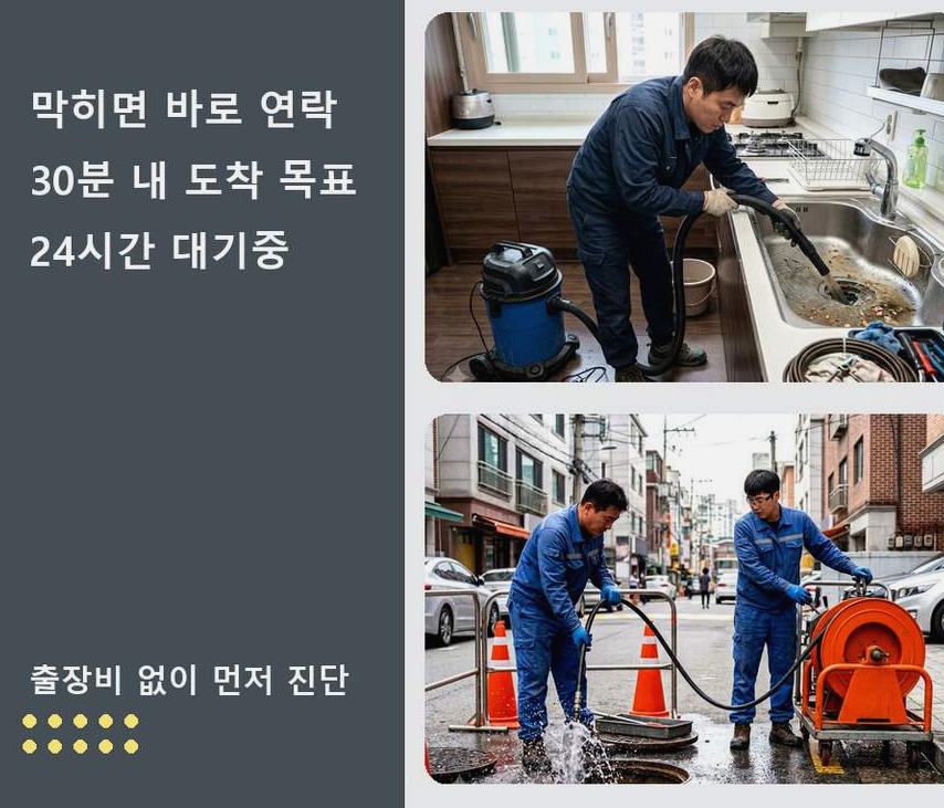 서울 관악구 조원동 배수구막힘 원인 진단 현장 작업 사진 - 배관해결사