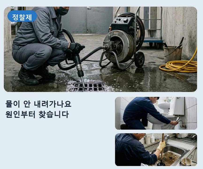 고양시일산동구 지영동 싱크대막힘 야간 출동 현장 작업 사진 - 배관해결사