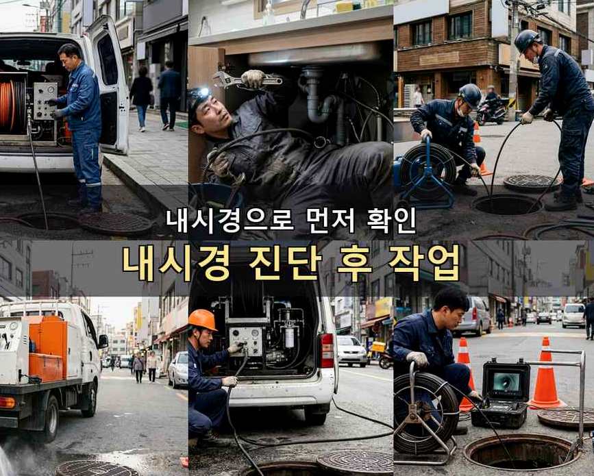 서울 구로구 천왕동 오수관막힘 야간 출동 현장 작업 사진 - 배관해결사