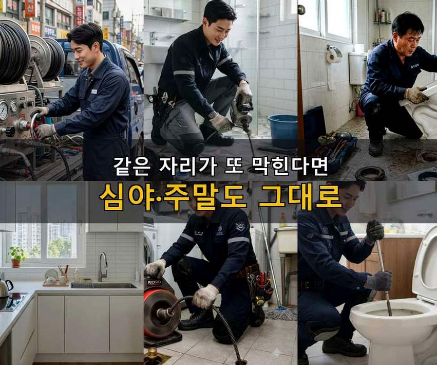 용인시수지구 풍덕천동 배관청소 긴급출동 현장 작업 사진 - 배관해결사
