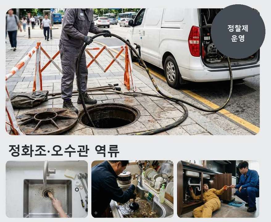용인시수지구 풍덕천동 정화조막힘 원인 진단 현장 작업 사진 - 배관해결사