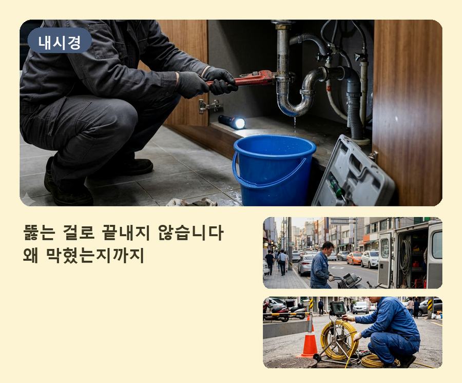 용인시수지구 고기동 변기막힘 원인 진단 현장 작업 사진 - 배관해결사