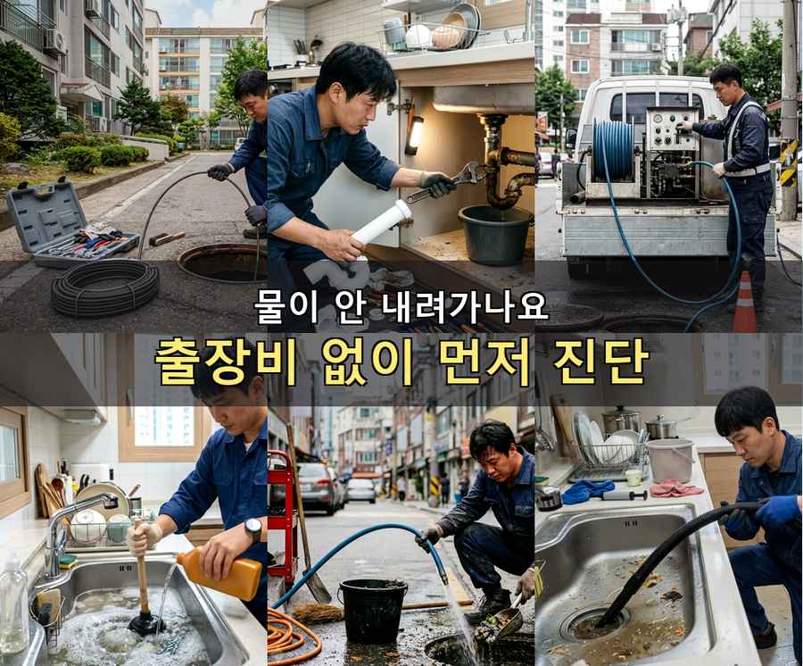 안산시상록구 건건동 하수구막힘 출장비 무료 현장 작업 사진 - 배관해결사