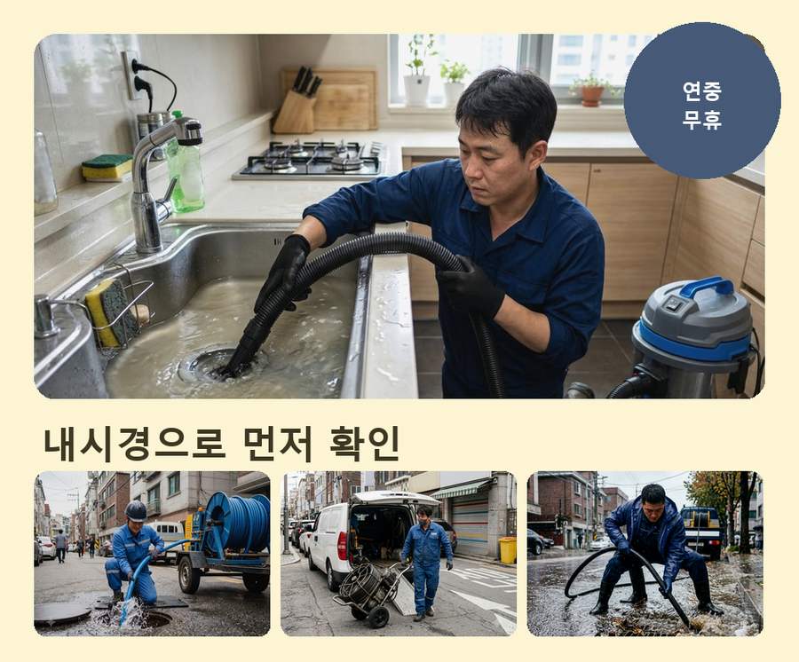 수원시장안구 상광교동 변기막힘 고압세척·관통 작업 모습