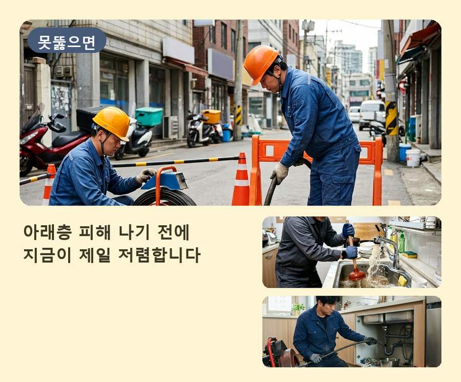성남시수정구 고등동 싱크대막힘 고압세척·관통 작업 모습