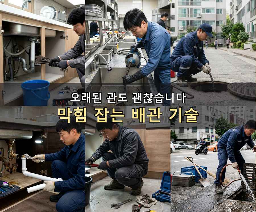 서울 구로구 개봉동 배수구막힘 고압세척·관통 작업 모습