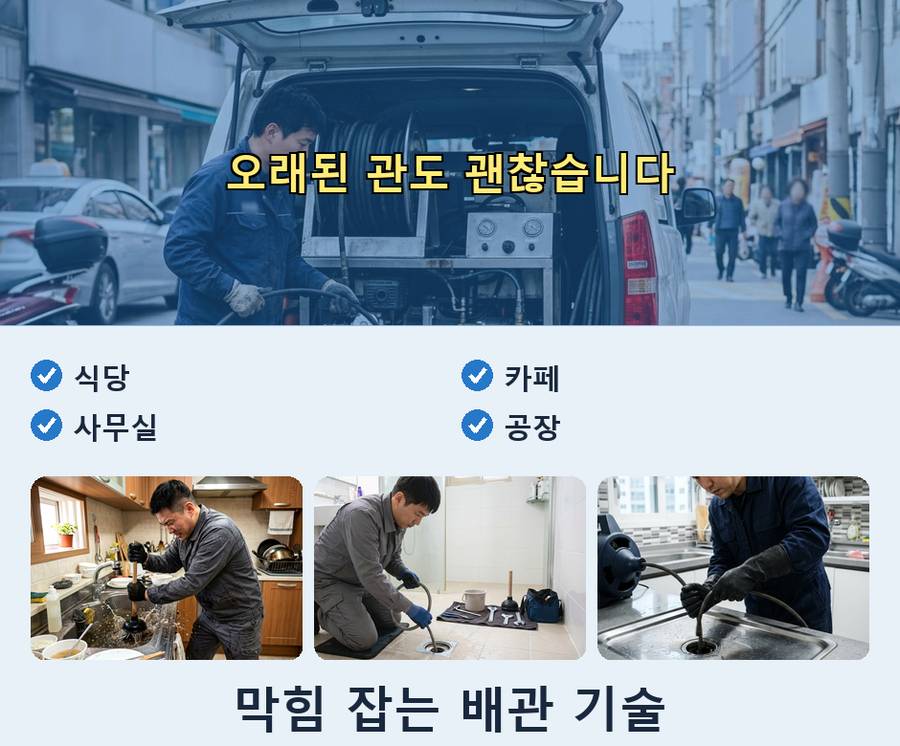 파주시 광탄면기산리 변기막힘 고압세척·관통 작업 모습