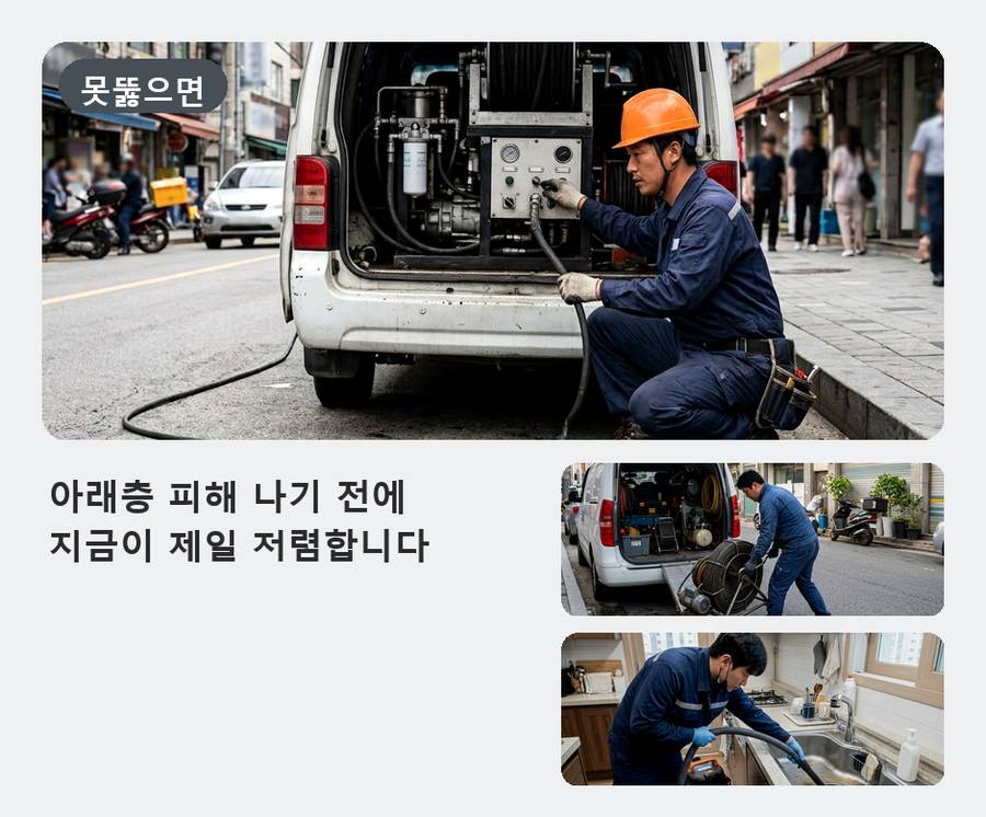 서울 성동구 금호동 배수구막힘 원인 진단 현장 작업 사진 - 배관해결사
