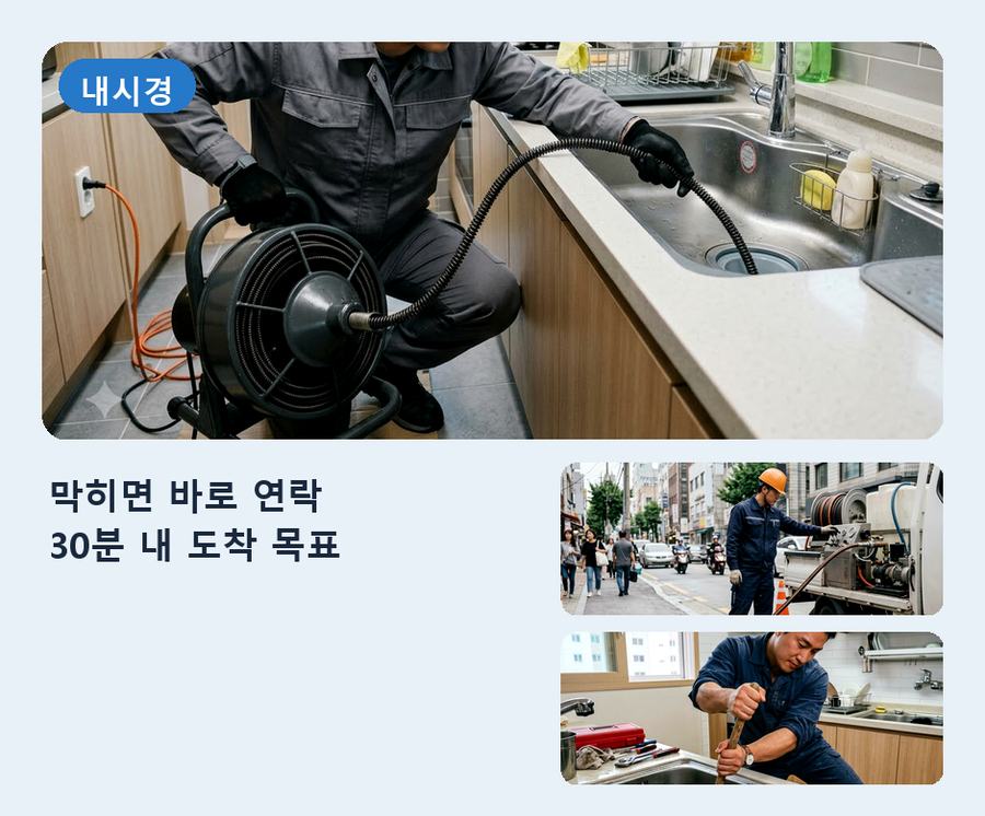 서울 성동구 금호동 배수구막힘 고압세척·관통 작업 모습