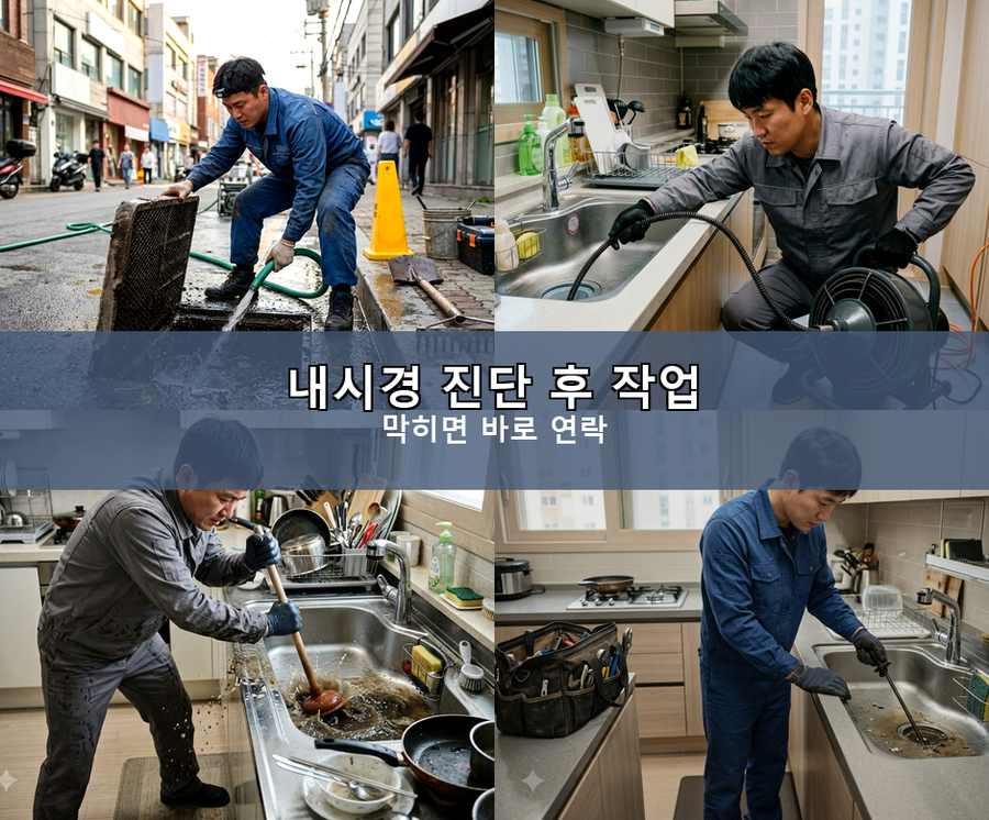 고양시일산서구구 산동 싱크대막힘 야간 출동 현장 작업 사진 - 배관해결사