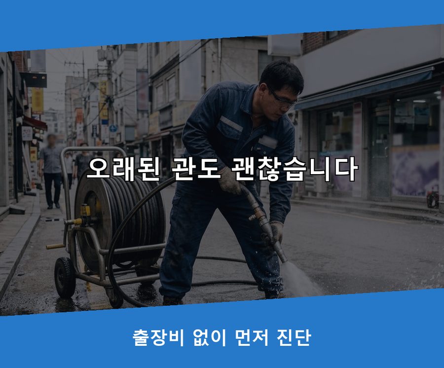 서울 양천구 신월동 하수구막힘 고압세척·관통 작업 모습