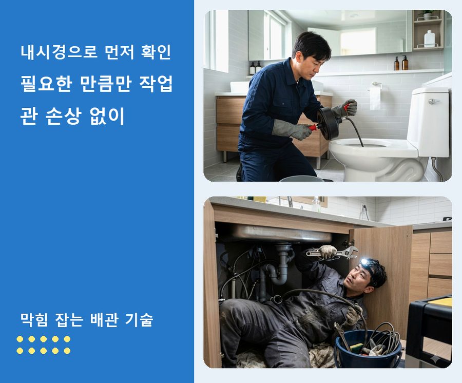 고양시일산서구구 산동 하수구 역류 야간 출동 현장 작업 사진 - 배관해결사