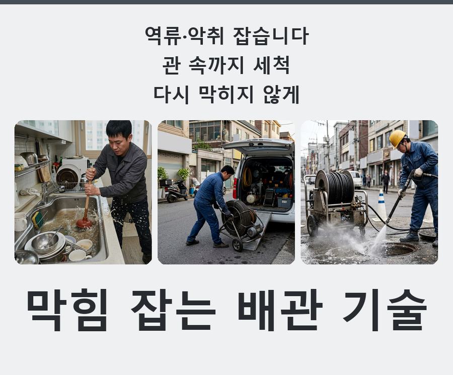 수원시장안구 연무동 배수구막힘 고압세척·관통 작업 모습