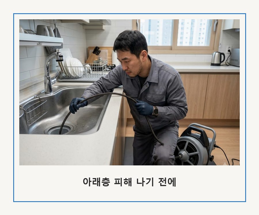서울 은평구구 산동 싱크대막힘 고압세척·관통 작업 모습