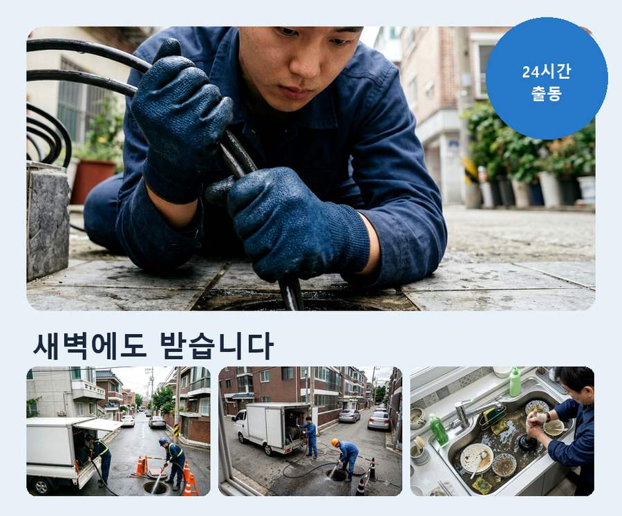 파주시 검산동 싱크대막힘 고압세척·관통 작업 모습