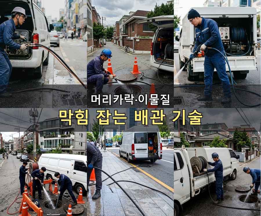 서울 구로구 가리봉동 하수구막힘 고압세척·관통 작업 모습