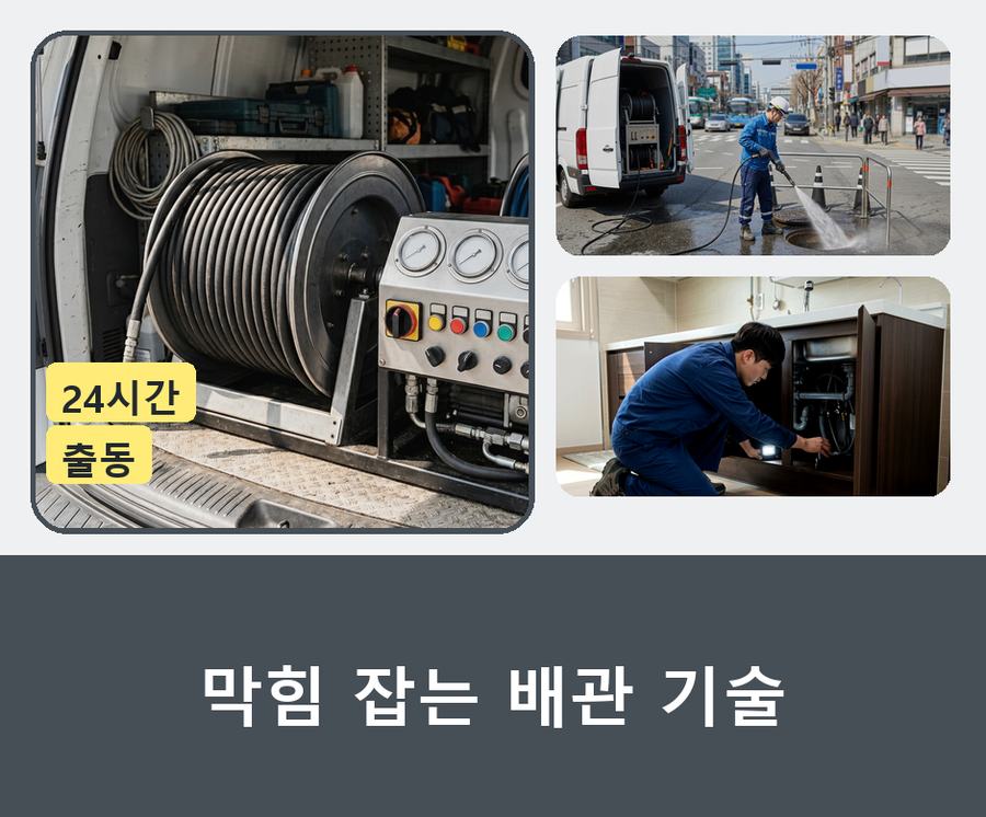 과천시 갈현동 하수구막힘 고압세척·관통 작업 모습
