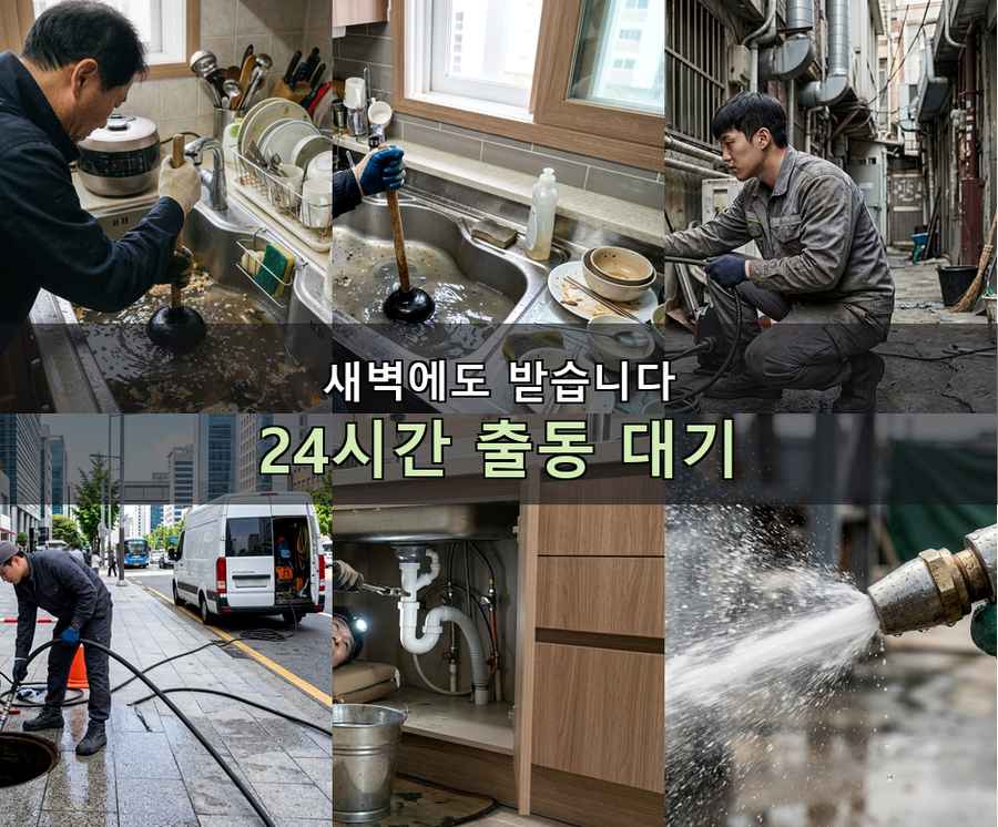 서울 양천구 신월동 싱크대막힘 고압세척·관통 작업 모습