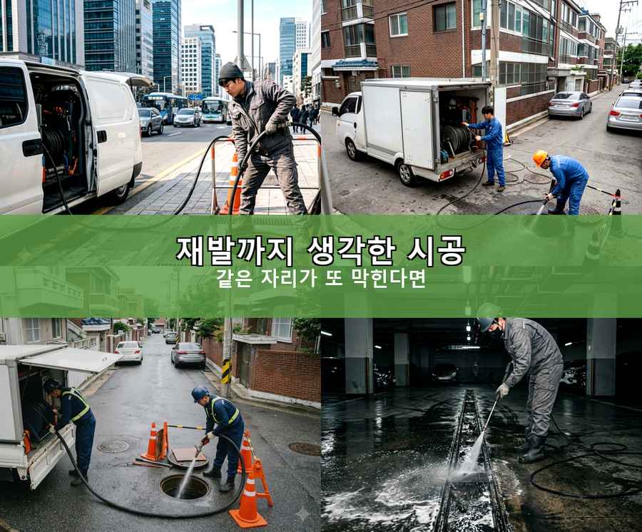 서울 광진구구 의동 변기막힘 고압세척·관통 작업 모습