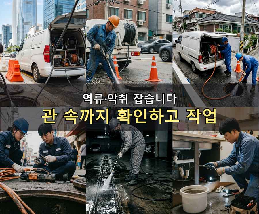 고양시일산동구 백석동 배수구막힘 비용 현장 작업 사진 - 배관해결사