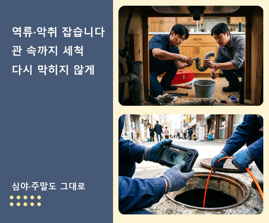 서울 성동구 금호동 하수구막힘 고압세척·관통 작업 모습